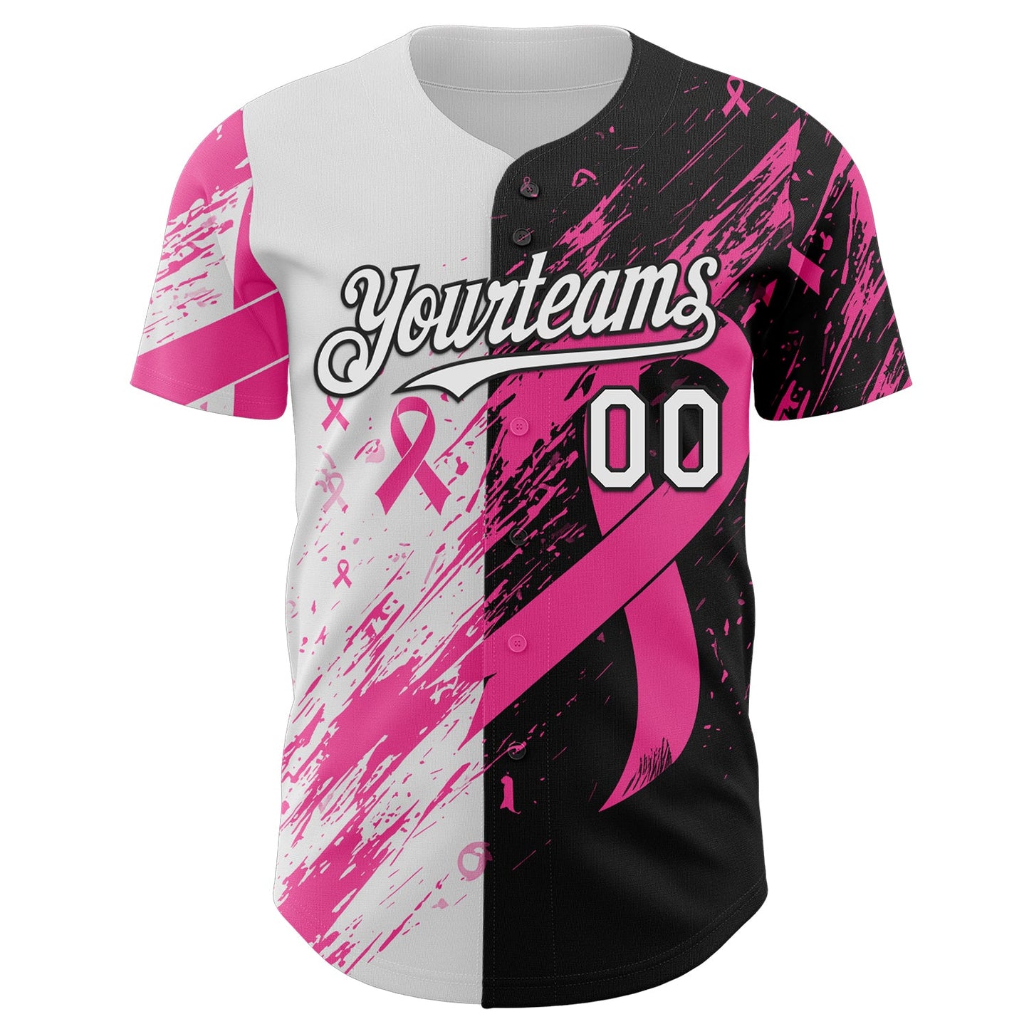 Custom White Pink-Black Breast Cancer Awareness Fight Pink Ribbon Split Authentic Baseball Jersey