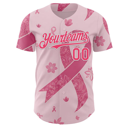 Custom Pink Neon Pink-White Breast Cancer Awareness Pink Ribbon Floral Authentic Baseball Jersey