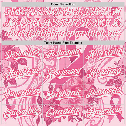 Custom Pink White-Neon Pink Breast Cancer Awareness Pink Ribbon Floral Authentic Baseball Jersey