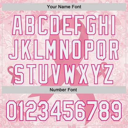 Custom Light Pink White-Hot Pink Breast Cancer Awareness Pink Ribbon Floral Authentic Baseball Jersey