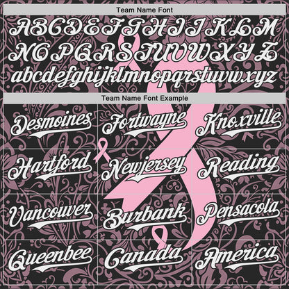 Custom Black White-Pink Breast Cancer Awareness Pink Ribbon Floral Authentic Baseball Jersey