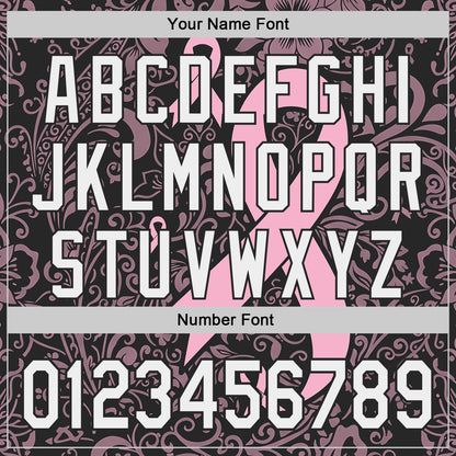 Custom Black White-Pink Breast Cancer Awareness Pink Ribbon Floral Authentic Baseball Jersey
