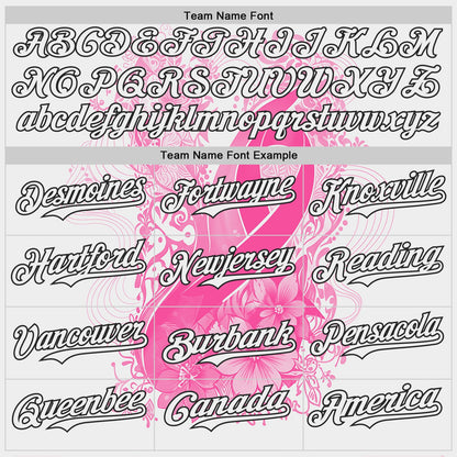 Custom White Pink-Black Breast Cancer Awareness Pink Ribbon Floral Authentic Baseball Jersey