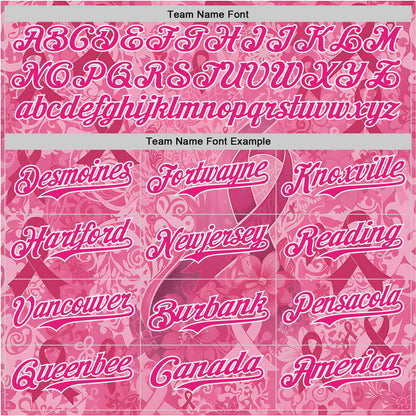 Custom Pink Hot Pink-White Breast Cancer Awareness Pink Ribbon Floral Authentic Baseball Jersey