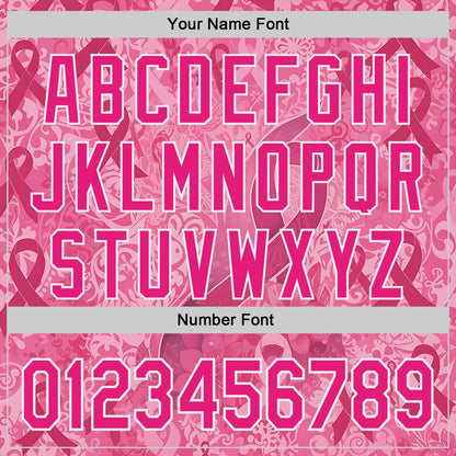 Custom Pink Hot Pink-White Breast Cancer Awareness Pink Ribbon Floral Authentic Baseball Jersey