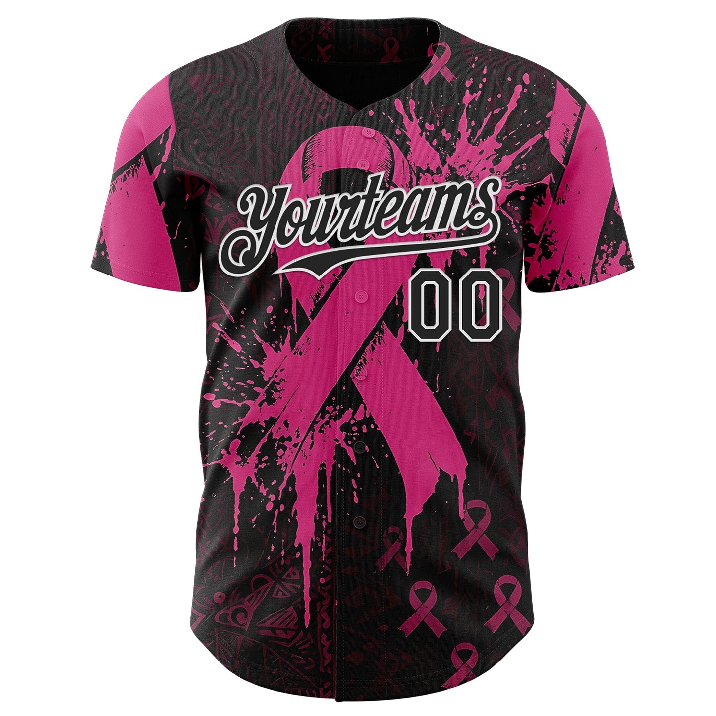Custom Black Red-White Breast Cancer Awareness Fight Pink Ribbon Authentic Baseball Jersey