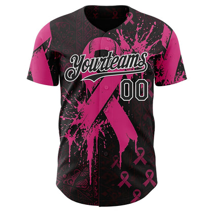 Custom Black Red-White Breast Cancer Awareness Fight Pink Ribbon Authentic Baseball Jersey