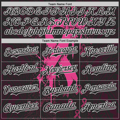 Custom Black Red-White Breast Cancer Awareness Fight Pink Ribbon Authentic Baseball Jersey