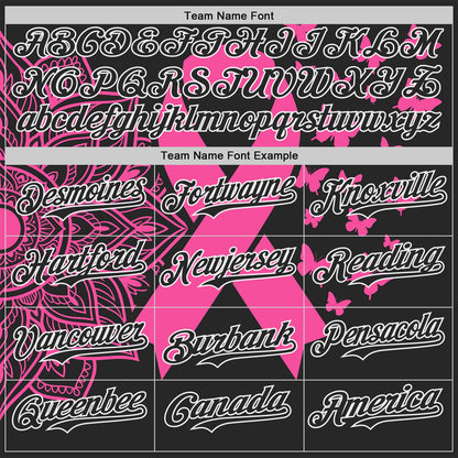 Custom Black Pink-White Breast Cancer Awareness Pink Ribbon Butterfly Authentic Baseball Jersey