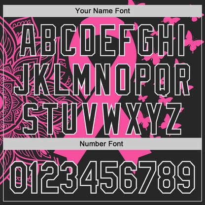Custom Black Pink-White Breast Cancer Awareness Pink Ribbon Butterfly Authentic Baseball Jersey