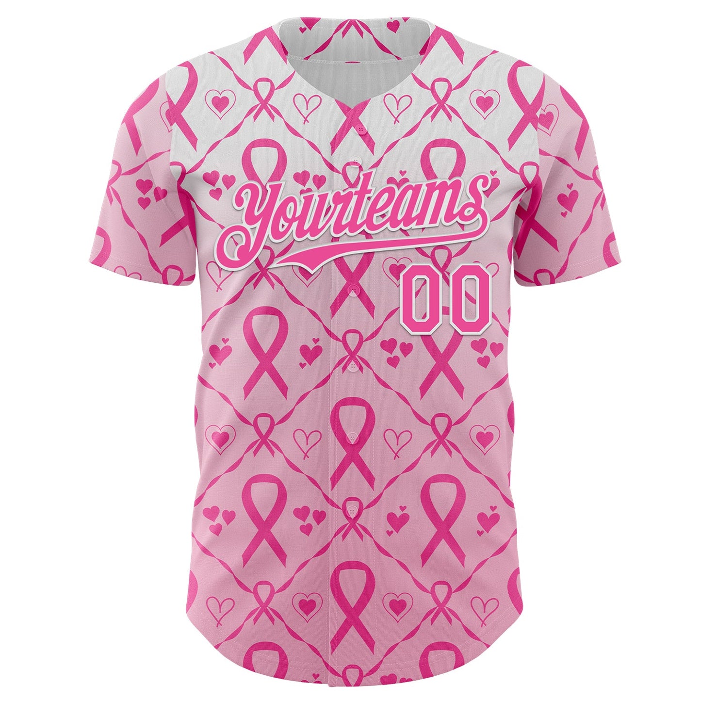 Custom White-Pink Breast Cancer Awareness Support Pink Ribbon Authentic Baseball Jersey