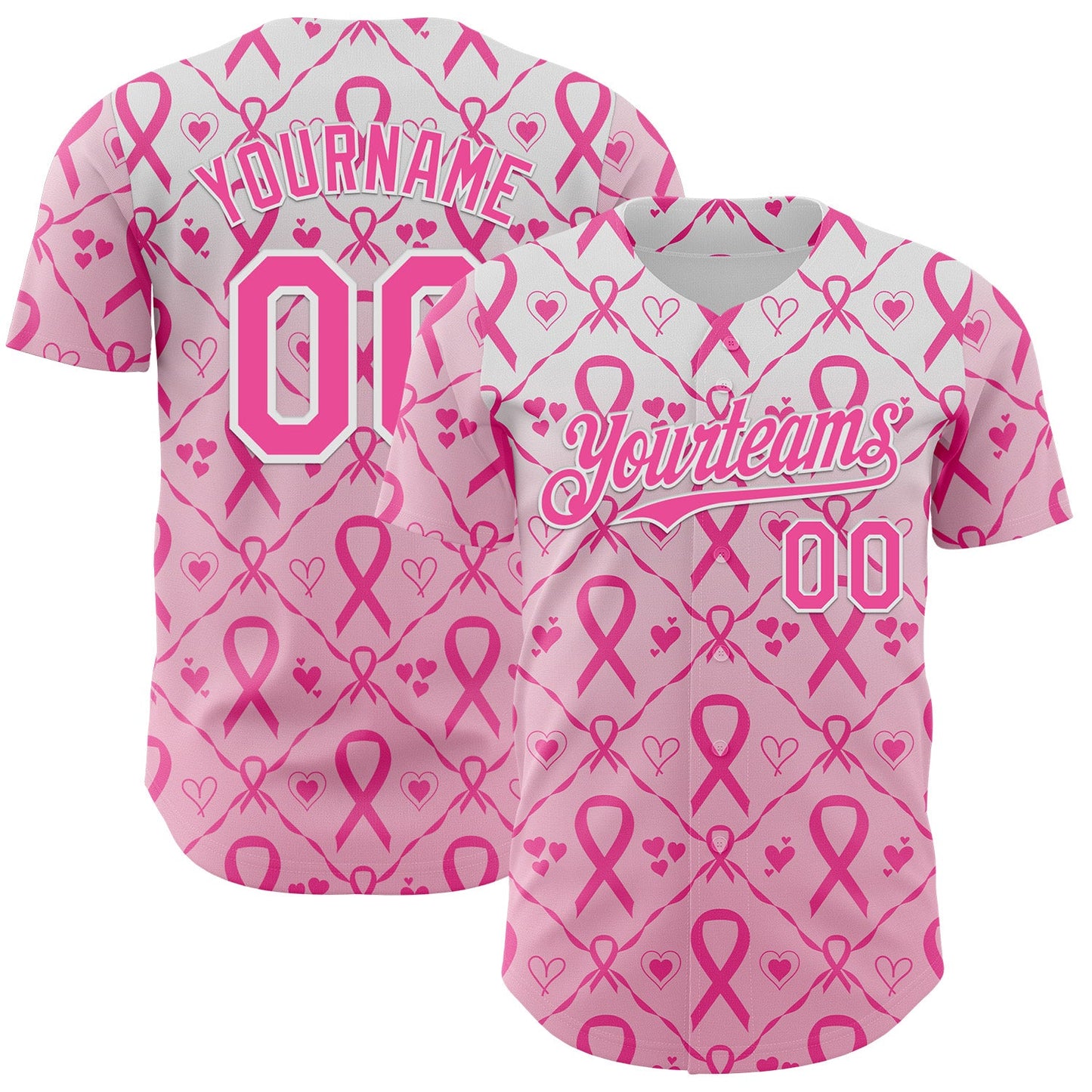 Custom White-Pink Breast Cancer Awareness Support Pink Ribbon Authentic Baseball Jersey