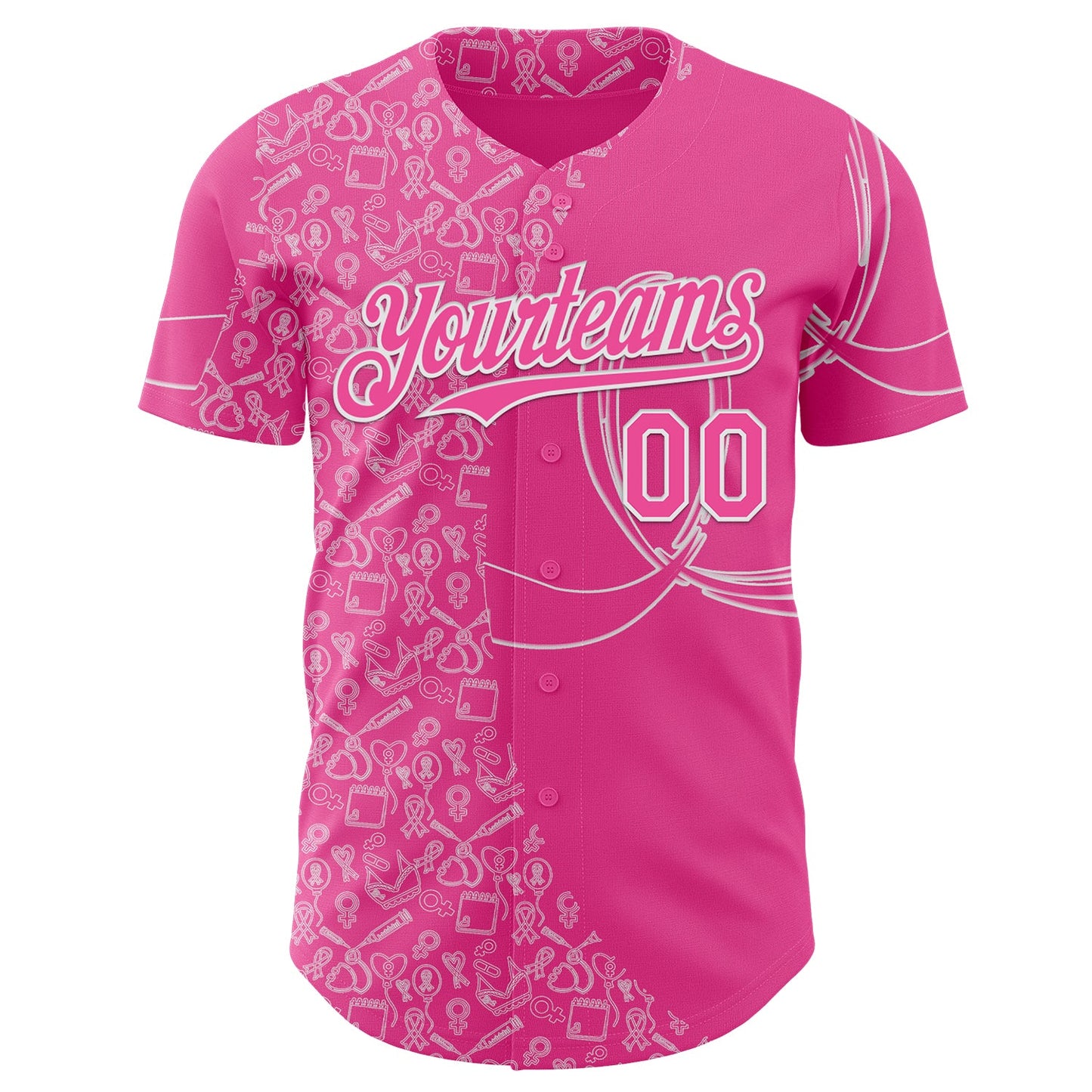 Custom Pink-White Breast Cancer Awareness Support Pink Ribbon Authentic Baseball Jersey