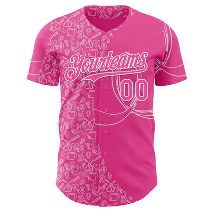 Custom Pink-White Breast Cancer Awareness Support Pink Ribbon Authentic Baseball Jersey