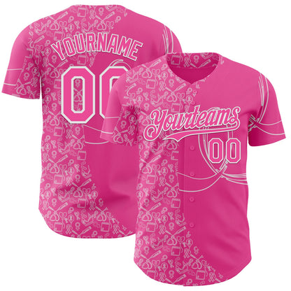 Custom Pink-White Breast Cancer Awareness Support Pink Ribbon Authentic Baseball Jersey
