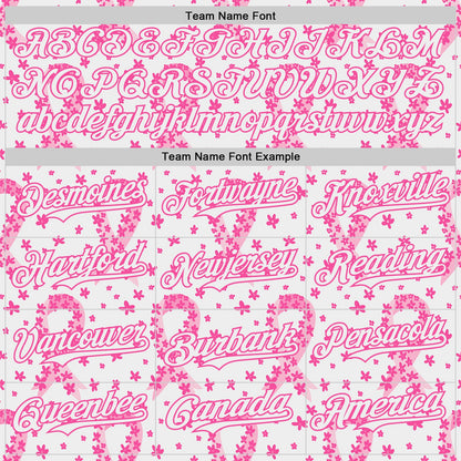 Custom White-Pink Breast Cancer Awareness Pink Ribbon Floral Authentic Baseball Jersey