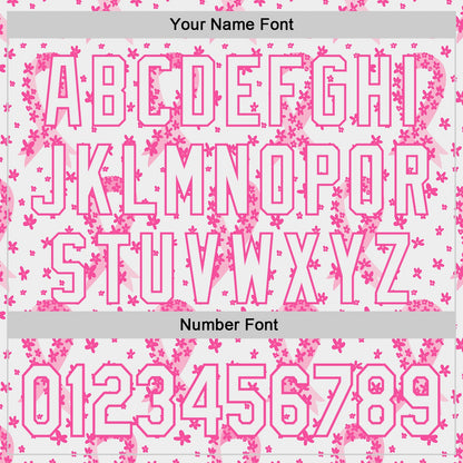 Custom White-Pink Breast Cancer Awareness Pink Ribbon Floral Authentic Baseball Jersey
