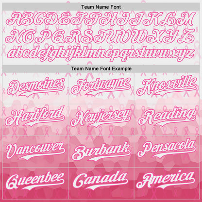 Custom White-Pink Breast Cancer Awareness Pink Ribbon Gradient Authentic Baseball Jersey