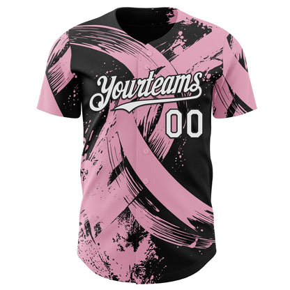 Custom Black White-Light Pink Breast Cancer Awareness Fight Pink Ribbon Authentic Baseball Jersey