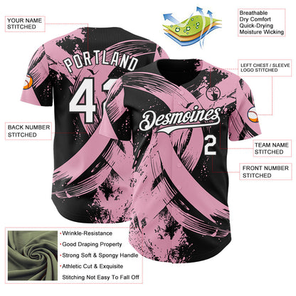 Custom Black White-Light Pink Breast Cancer Awareness Fight Pink Ribbon Authentic Baseball Jersey