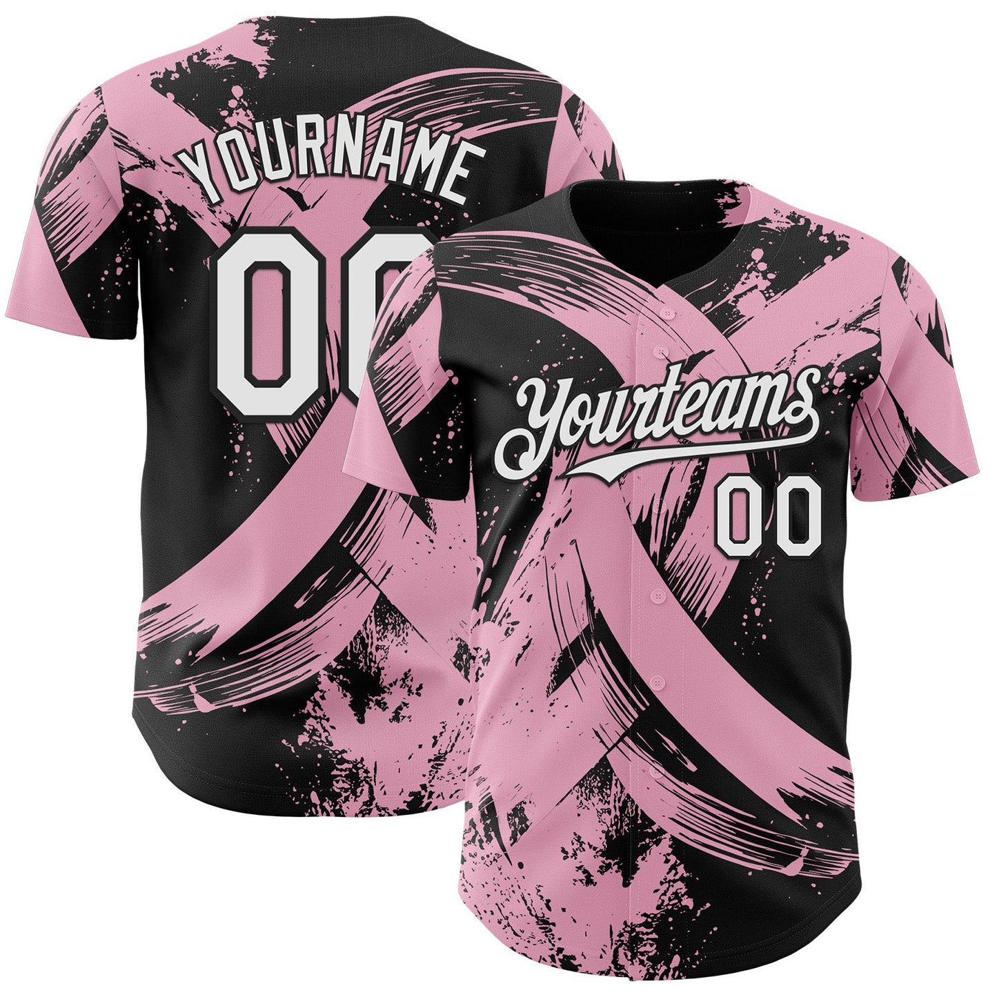 Custom Black White-Light Pink Breast Cancer Awareness Fight Pink Ribbon Authentic Baseball Jersey