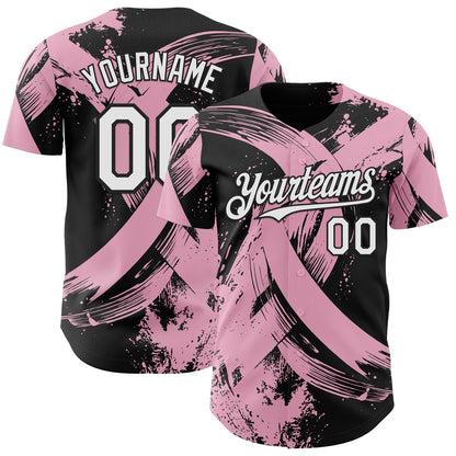 Custom Black White-Light Pink Breast Cancer Awareness Fight Pink Ribbon Authentic Baseball Jersey