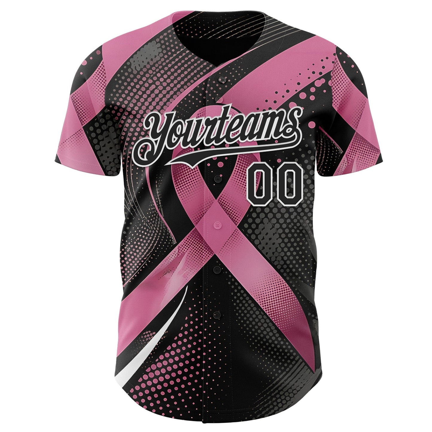 Custom Black Pink-White Breast Cancer Awareness Pink Ribbon Gradient Dot Authentic Baseball Jersey