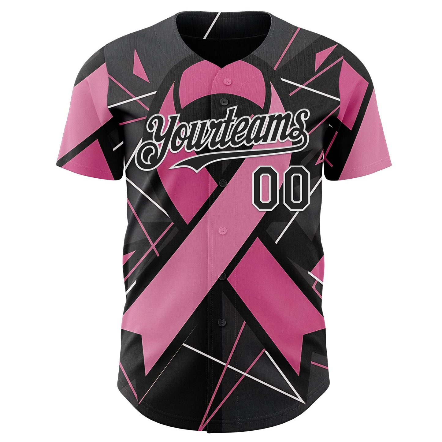 Custom Black Pink-White Breast Cancer Awareness Fight Pink Ribbon Authentic Baseball Jersey