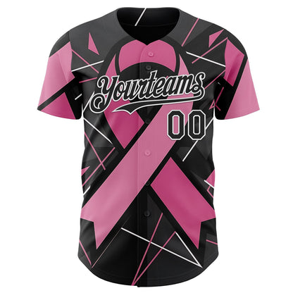 Custom Black Pink-White Breast Cancer Awareness Fight Pink Ribbon Authentic Baseball Jersey