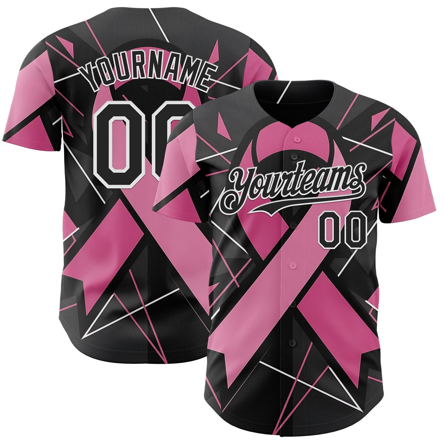 Custom Black Pink-White Breast Cancer Awareness Fight Pink Ribbon Authentic Baseball Jersey