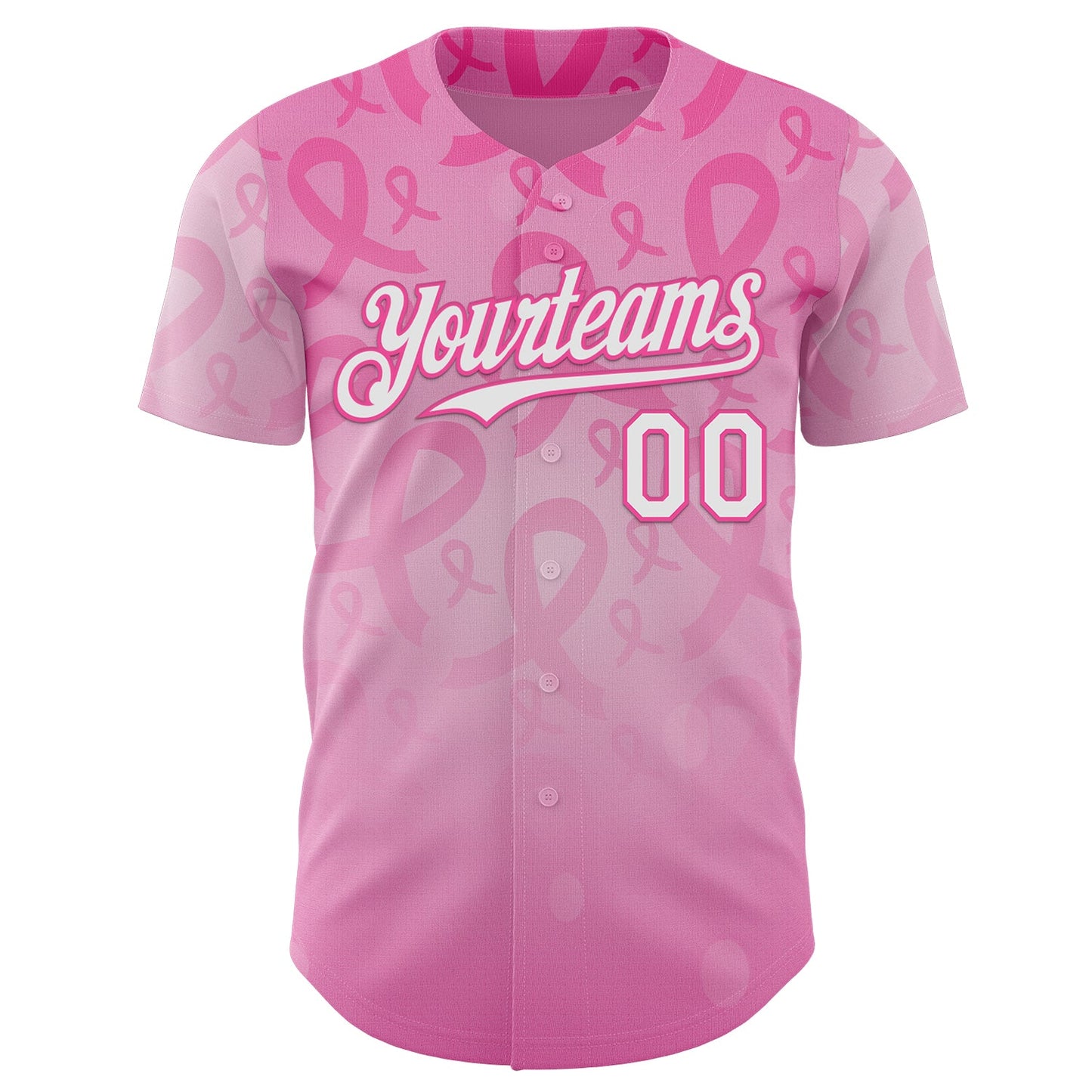 Custom Pink-White Breast Cancer Awareness Pink Ribbon Support Authentic Baseball Jersey