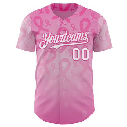 Custom Pink-White Breast Cancer Awareness Pink Ribbon Support Authentic Baseball Jersey