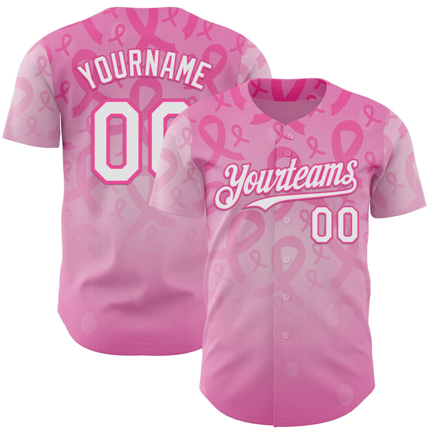 Custom Pink-White Breast Cancer Awareness Pink Ribbon Support Authentic Baseball Jersey
