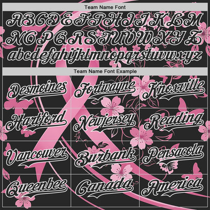 Custom Black Pink-White Breast Cancer Awareness Pink Ribbon Floral Authentic Baseball Jersey