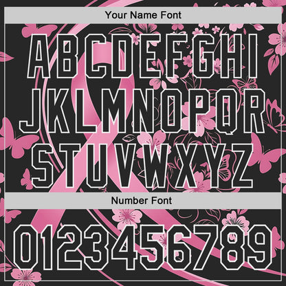 Custom Black Pink-White Breast Cancer Awareness Pink Ribbon Floral Authentic Baseball Jersey