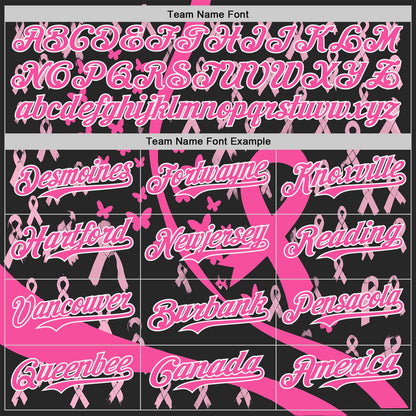 Custom Black Pink-White Breast Cancer Awareness Pink Ribbon Butterfly Authentic Baseball Jersey