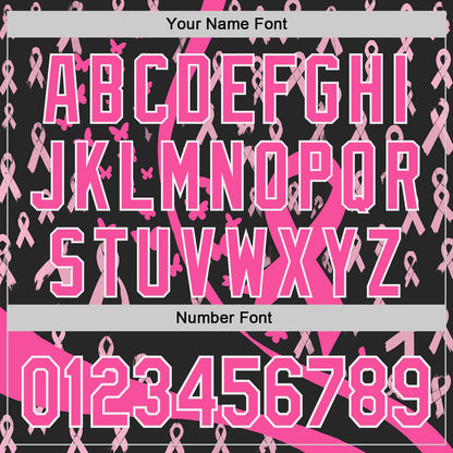 Custom Black Pink-White Breast Cancer Awareness Pink Ribbon Butterfly Authentic Baseball Jersey
