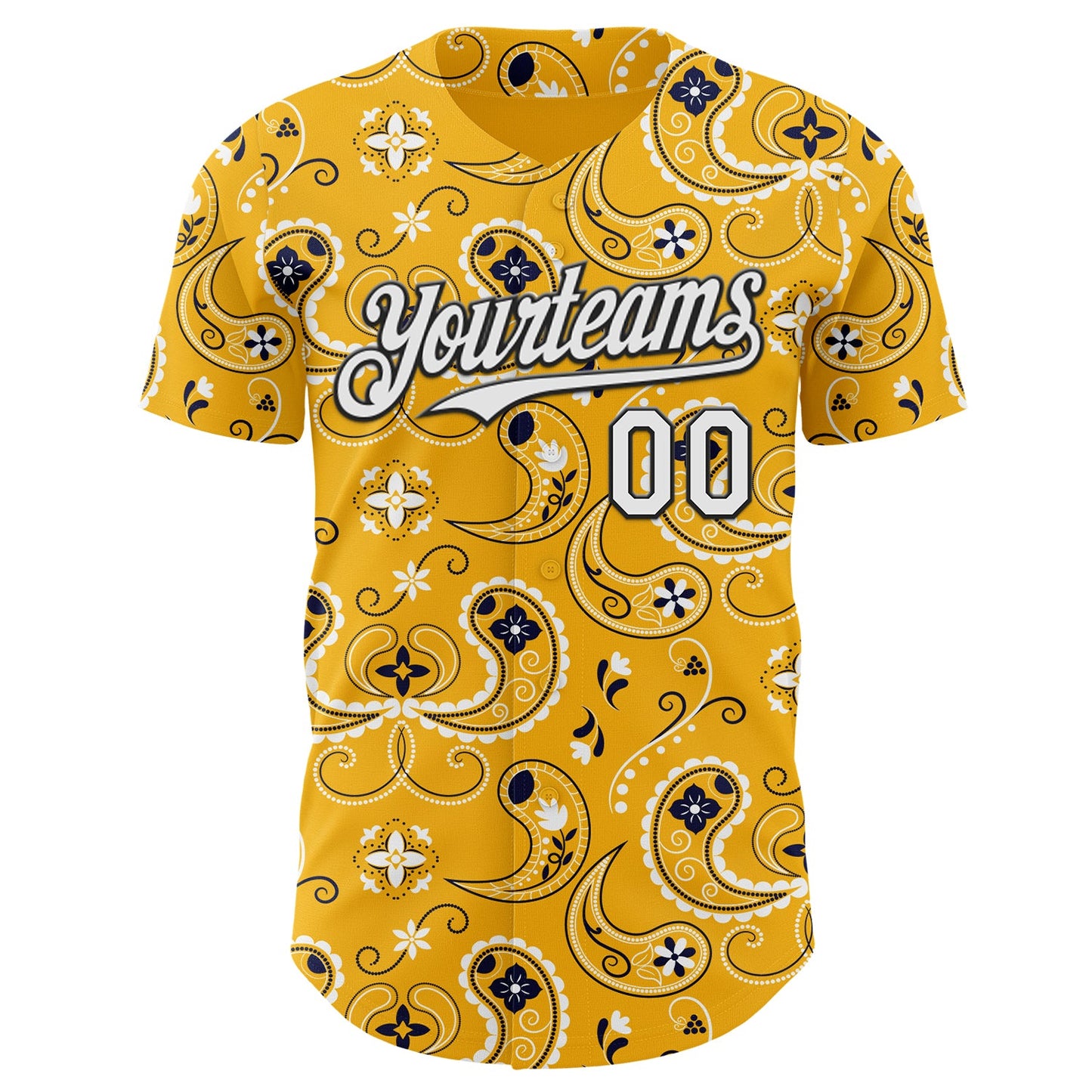 Custom Gold White-Black Burning Man Paisley Bandana Rave Authentic Baseball Jersey