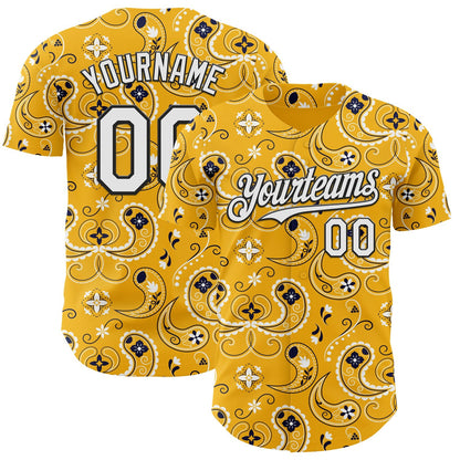 Custom Gold White-Black Burning Man Paisley Bandana Rave Authentic Baseball Jersey