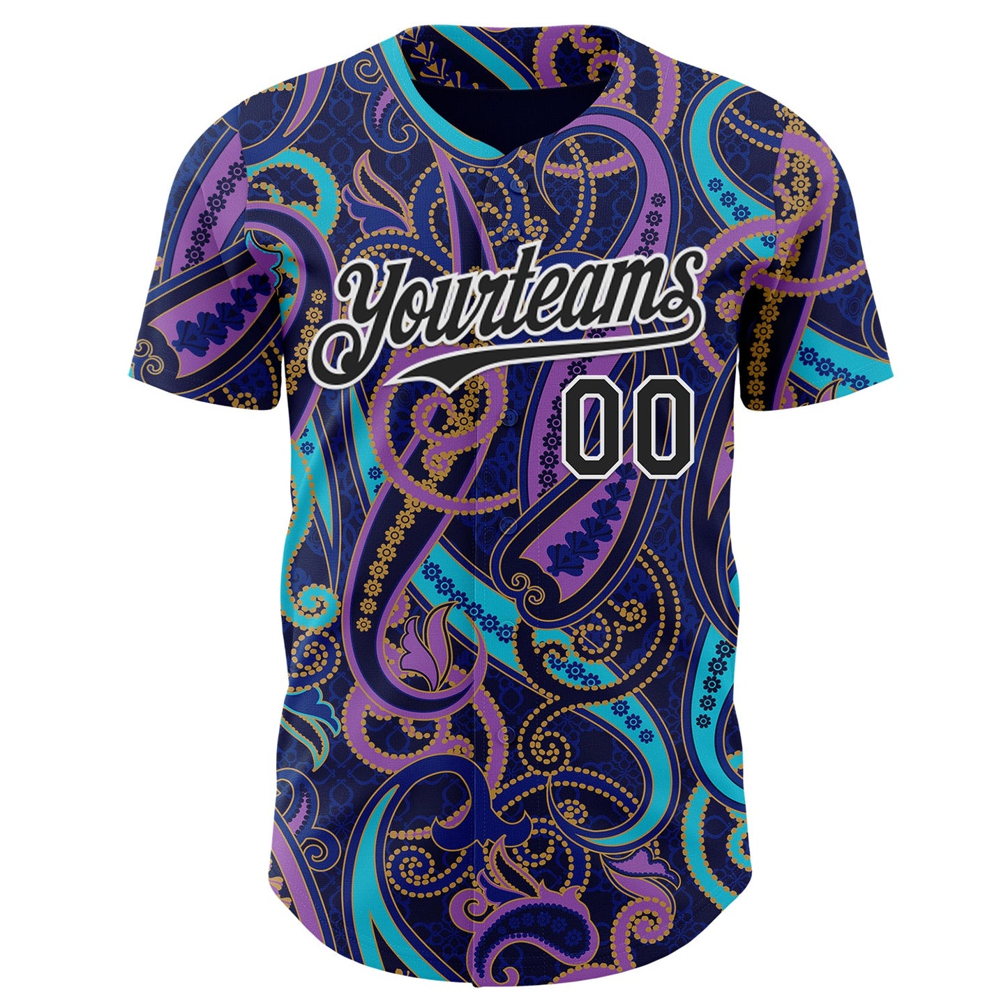 Custom Navy Black Purple Blue-White Burning Man Paisley Bandana Rave Authentic Baseball Jersey