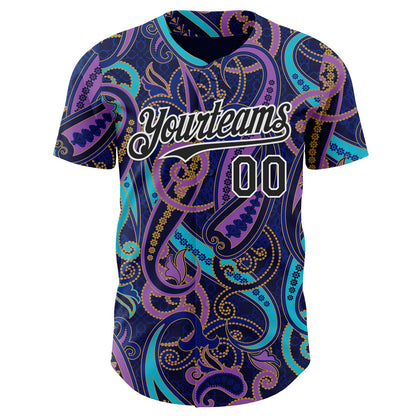 Custom Navy Black Purple Blue-White Burning Man Paisley Bandana Rave Authentic Baseball Jersey