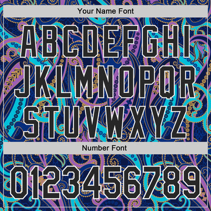 Custom Navy Black Purple Blue-White Burning Man Paisley Bandana Rave Authentic Baseball Jersey