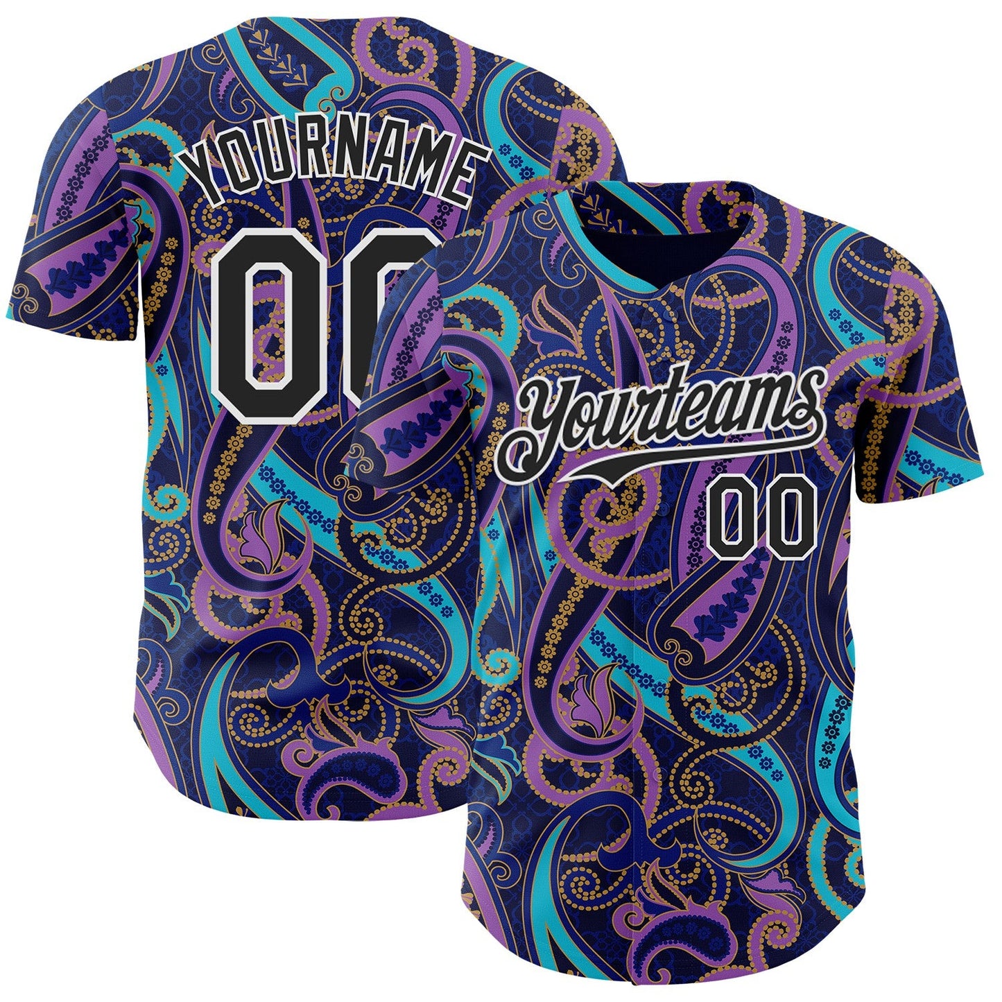 Custom Navy Black Purple Blue-White Burning Man Paisley Bandana Rave Authentic Baseball Jersey