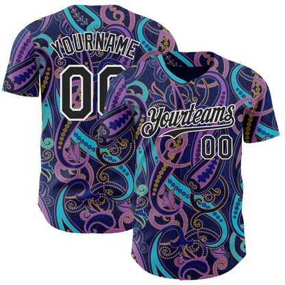 Custom Navy Black Purple Blue-White Burning Man Paisley Bandana Rave Authentic Baseball Jersey