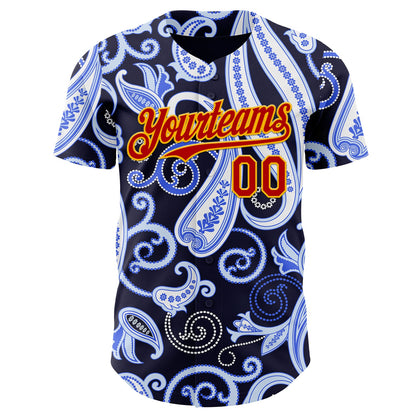 Custom Navy Red Blue-Gold Burning Man Paisley Bandana Rave Authentic Baseball Jersey