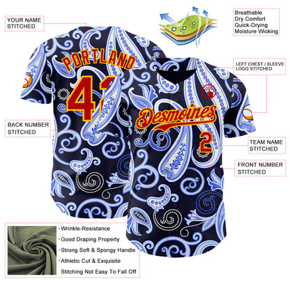 Custom Navy Red Blue-Gold Burning Man Paisley Bandana Rave Authentic Baseball Jersey