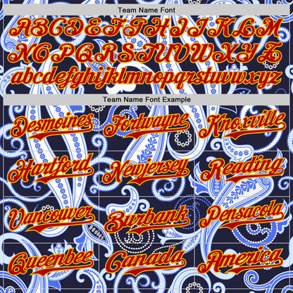 Custom Navy Red Blue-Gold Burning Man Paisley Bandana Rave Authentic Baseball Jersey