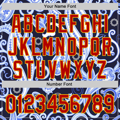 Custom Navy Red Blue-Gold Burning Man Paisley Bandana Rave Authentic Baseball Jersey
