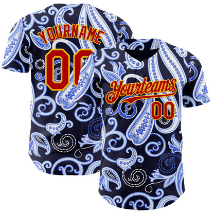 Custom Navy Red Blue-Gold Burning Man Paisley Bandana Rave Authentic Baseball Jersey