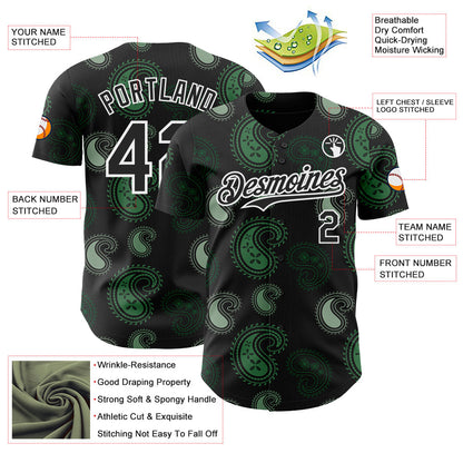 Custom Black Green-White Burning Man Paisley Bandana Rave Authentic Baseball Jersey